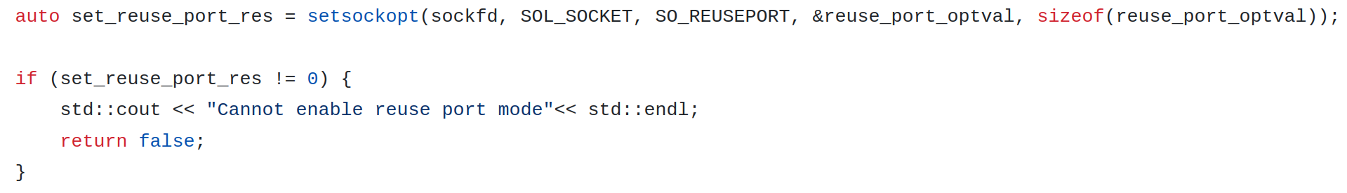 Figure 2 — Enabling SO_REUSEPORT for the socket.